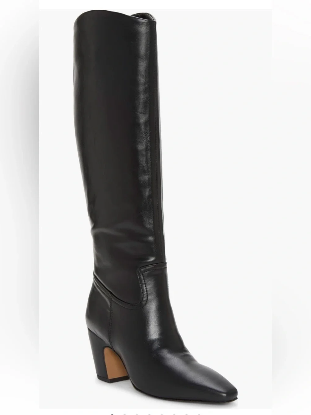 Vince Camuto Black Leather Knee High Block Heel Boots Sz 7.5 Wide Calf NWB